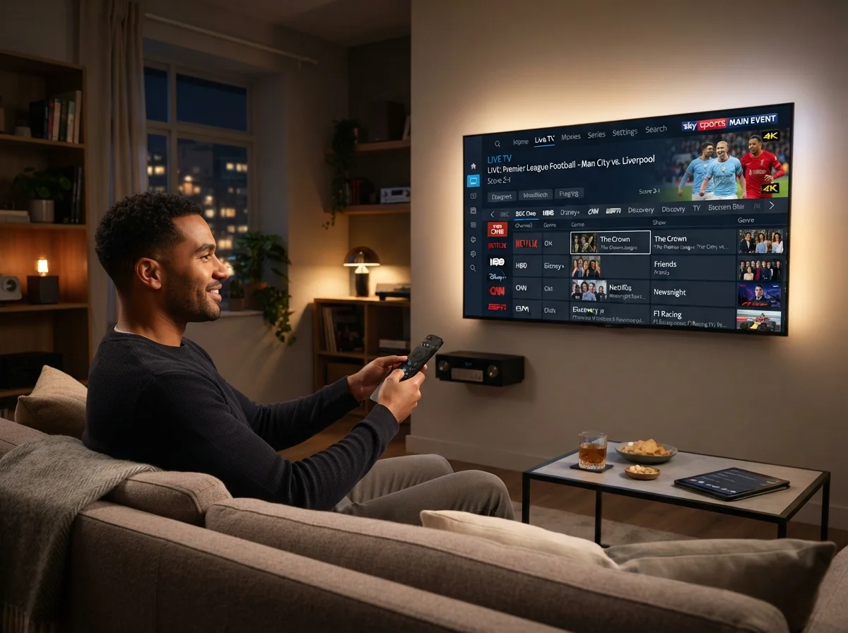 IPTV providers compared on a US Smart TV with plan terms and refund window on screen